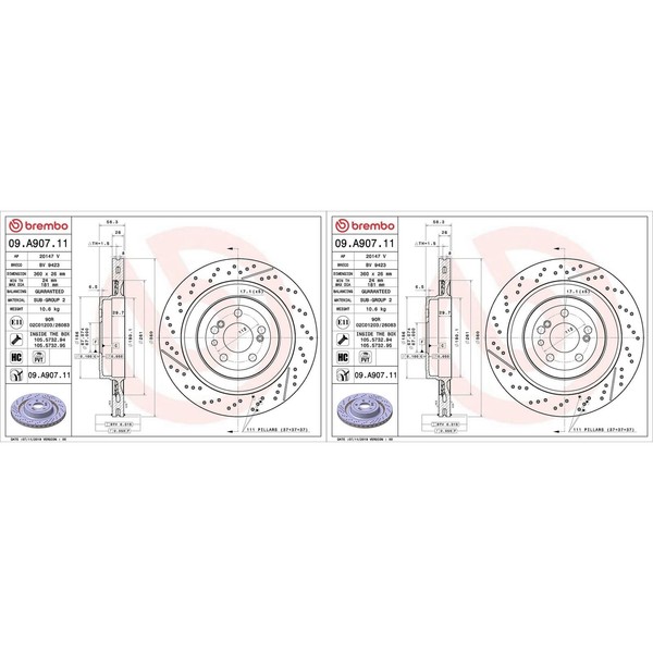 2X Brembo Bremsscheiben 360Mm Gelocht/Innenbel. Geschlitzt Hinten Passend FüR ME-image