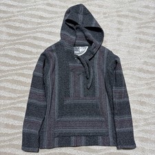 Original Senor Lopez Mens Baja Hoodie Rug Poncho Size Small Gray and Red