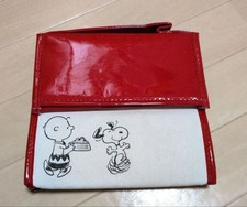 PEANUTS Snoopy & Charlie Brown Cold Bag Mascot Bell Red Glossy Unused