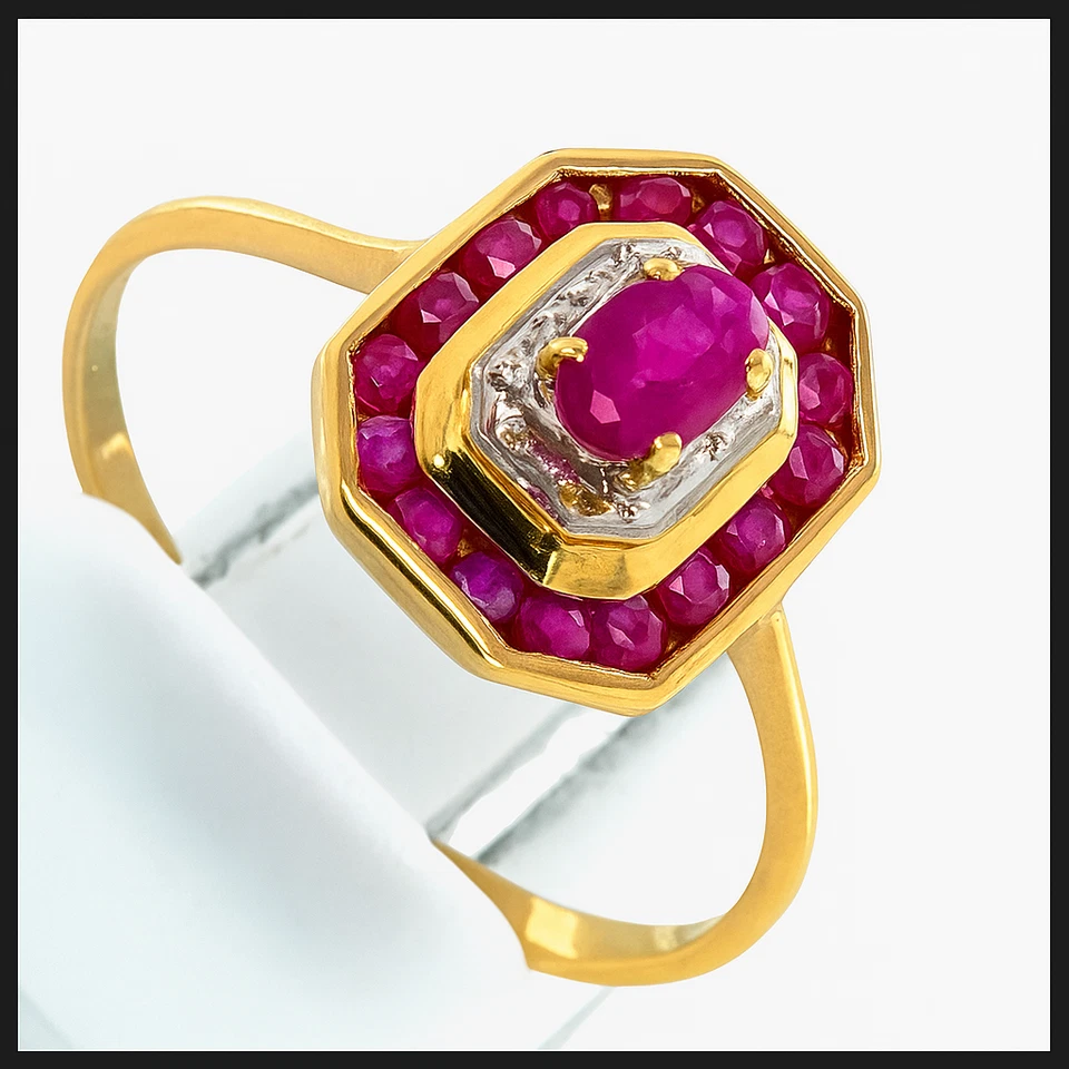 18K 750 Gold 0,72Ct Rubin Diamant Art Deco Ring Neuw RG 55 Jugendstil Damen Ruby - Bild 4 von 4