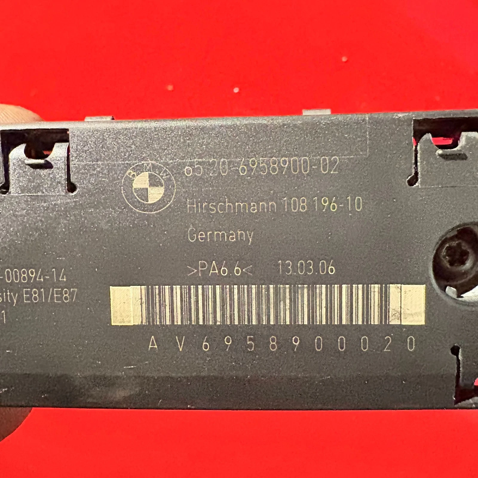 BMW part number 65206958900 Hirschmann 108 196-10 label
