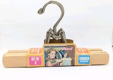 Vintage set of 3 Wood Hangers Dorset Pants Clamp movie theater prop NOS READ