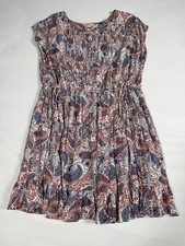 Kori America Bell Sleeve Tunic Dress Women’s M Red Blue Paisley Floral Print