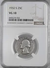 1932-S  25C WASHINGTON SILVER QUARTER  NGC VG10  #8405239-032