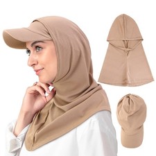 2Pcs Sets Women Hijab Muslim Outdoor Baseball Wide Visor Brim Headwear Cap Plain