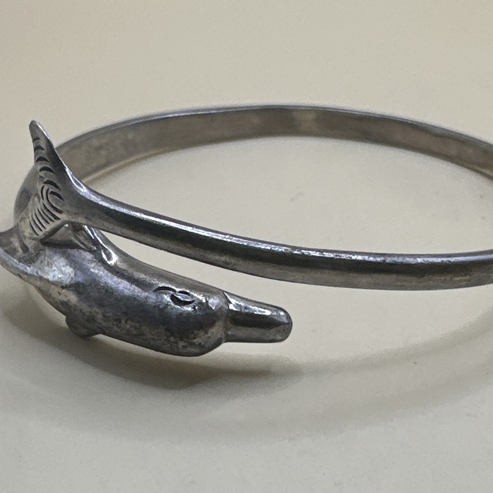 Dolphin Design Solid Sterling Silver Bypass Bangl… - image 4