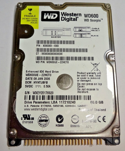 WESTERN DIGITAL **WD600UE-22HC0**60 GB *** SATA HDD Notebook 2,5 Zoll #NFP1487