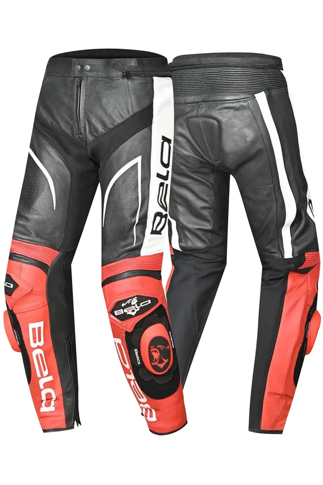 BELA X Race Uomo corsa Moto Pelle Pantalon Nero Bianco Rosso Certificato CE - Immagine 3 di 3