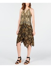 INC Womens Fit + Flare Below The Knee Dress Beige Keyhole Evening XS