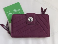 Vera Bradley RFID Turnlock Zip Wallet Plum Burgandy Wine Diagonal Microfiber