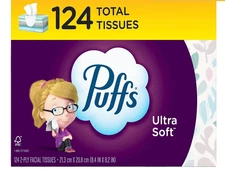 Puffs Ultra Soft Facial Tissues, 1 Family Size Box, 124 Tissues per Box