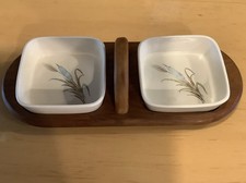 Vintage Jewell & Beswick Two Dish pickle/jam & butter set on Wooden Board. 29 cm