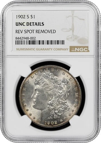 1902-S Morgan Silver Dollar $1 NGC UNC Details Rev Spot Removed