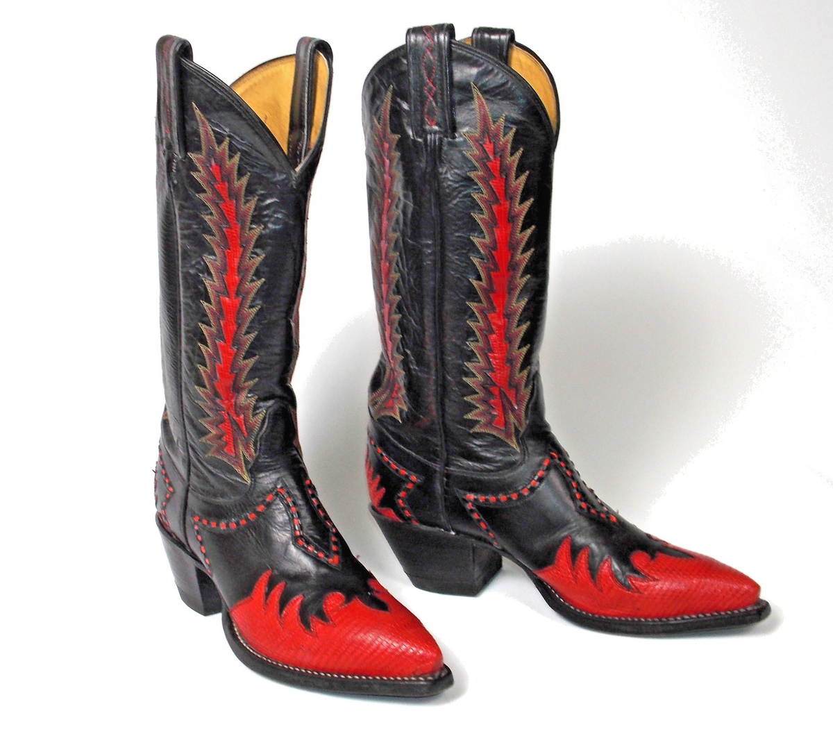 Tony Lama Classic Firewalker Black Cowboy Boots - Mens 7D Red Lizard Inlaid Vintage Tony Lama Firewalker Boots : r/cowboyboots main image 3