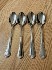 Set of 4 Pfaltzgraff PFF21 Stainless Oval Place/Soup Spoons Flatware 8” Fan Tip