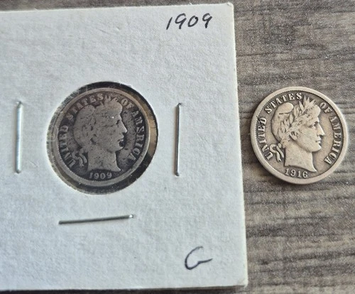 1909 and 1916-S 10C Barber Dimes 90% Silver