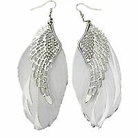 Feather White Gold Climber Fashion Earrings