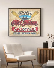 Old Town Canoe Print Art Decor | Vintage Style Art | Maine Canoe | Paddle | Lake