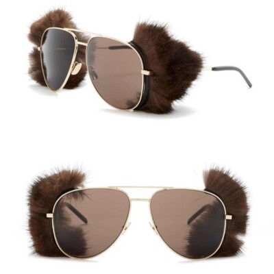 100% AUTHENTIC SAINT LAURENT Mink Fur Classic 11 Shields 