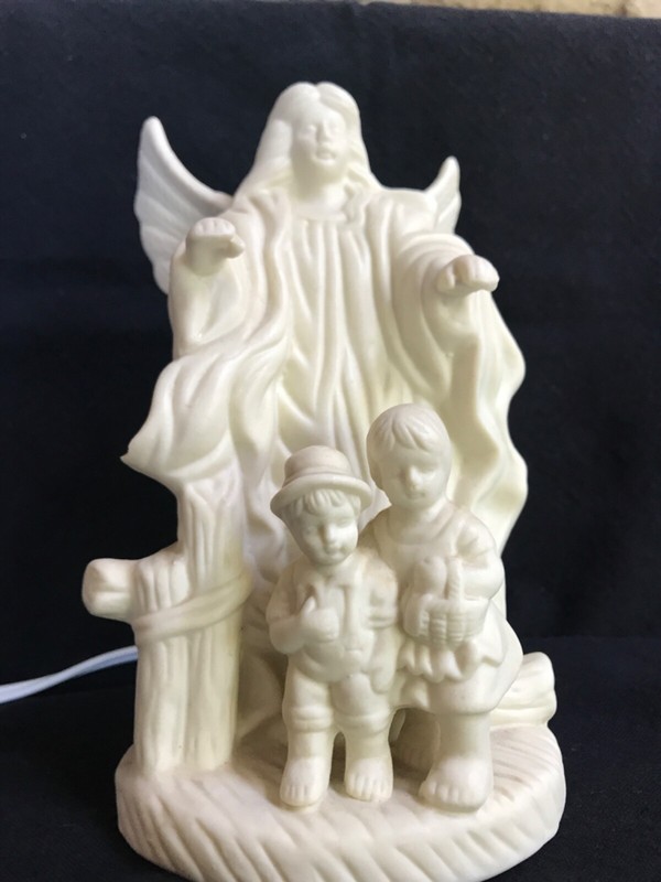 Bisque Porcelain GUARDIAN ANGEL Figurine Night Light