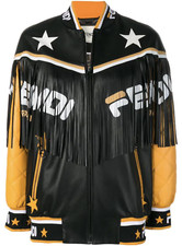 Fendi Logo Fringed Women's Leather Bomber Jacket Sz. 6us/42eu