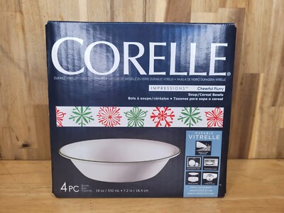 Corelle Impressions Cheerful Flurry 18oz Soup/Cereal Bowls 4 PC Vitrelle Glass 