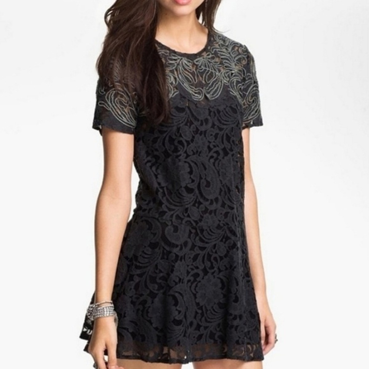 Free People boho black lace mini dress | eBay