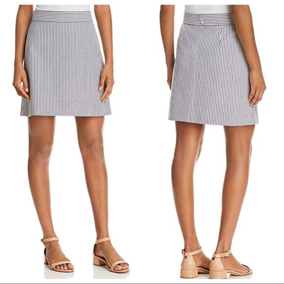 Theory Highwaist Mini B Skirt Size 2 White/Navy Sayre Stripe A-line Lined Summer