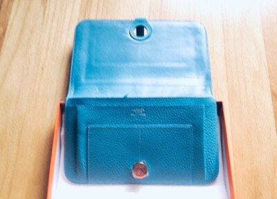 New Authentic Hermes Togo Leather Dogon Long Wallet Blue Color( in