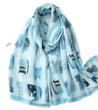 Cat Lovers Blue Scarf Twill Thin Breathable Fringe Shawl Wrap Beard Sweaters