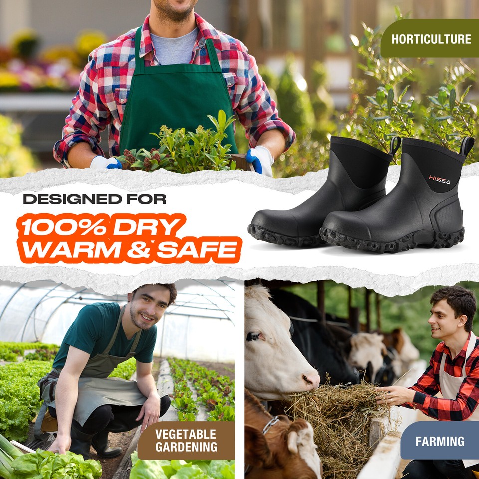 HISEA Men’s 8-Inch Waterproof Rubber Boots – Ankle High Garden, Rain & Outdoor Work Boots - View #11