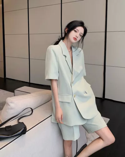 New Hot Women's Summer Suit Fashion Loose Thin Blazer Shorts Two-piece Set - Picture 10 of 28