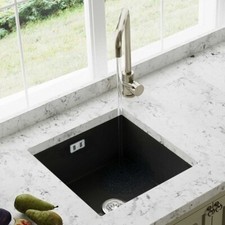 Image of Astini Hampton 100 1.0 Bowl Matt Black Ceramic Undermount Kitchen Sink & Waste