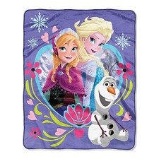 NEW Disney Frozen Raschel Throw Anna, Elsa and Olaf design 40"Wx50"L 102x127CM