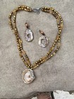 Leah DRUZY GEODE peach gold beaded NECKLACE & Geode matching geode earrings 19"