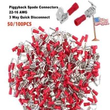 22-16AWG Red Vinyl Insulated Piggy Back Wire Crimp Connectors Spade Terminals