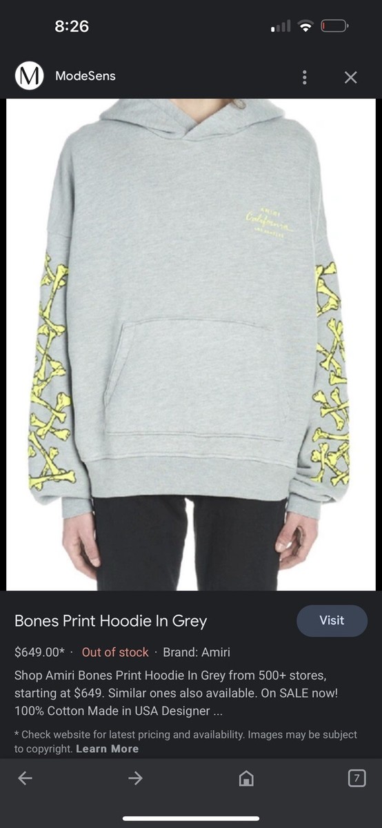 Size Large Amiri Bones Hoodie Grey 100% Authentic Rare $650 Retail