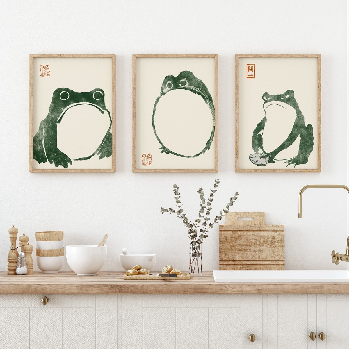 Japanese Frog Matsumoto Hoji Toad Set of 3 Woodblock Art Print