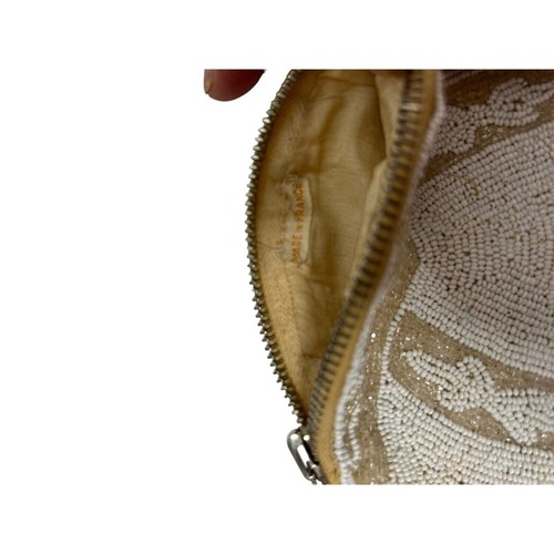 VTG 1920s 1930s meshlok beaded coin purse made in france white/cream micro-bag - Picture 4 of 4