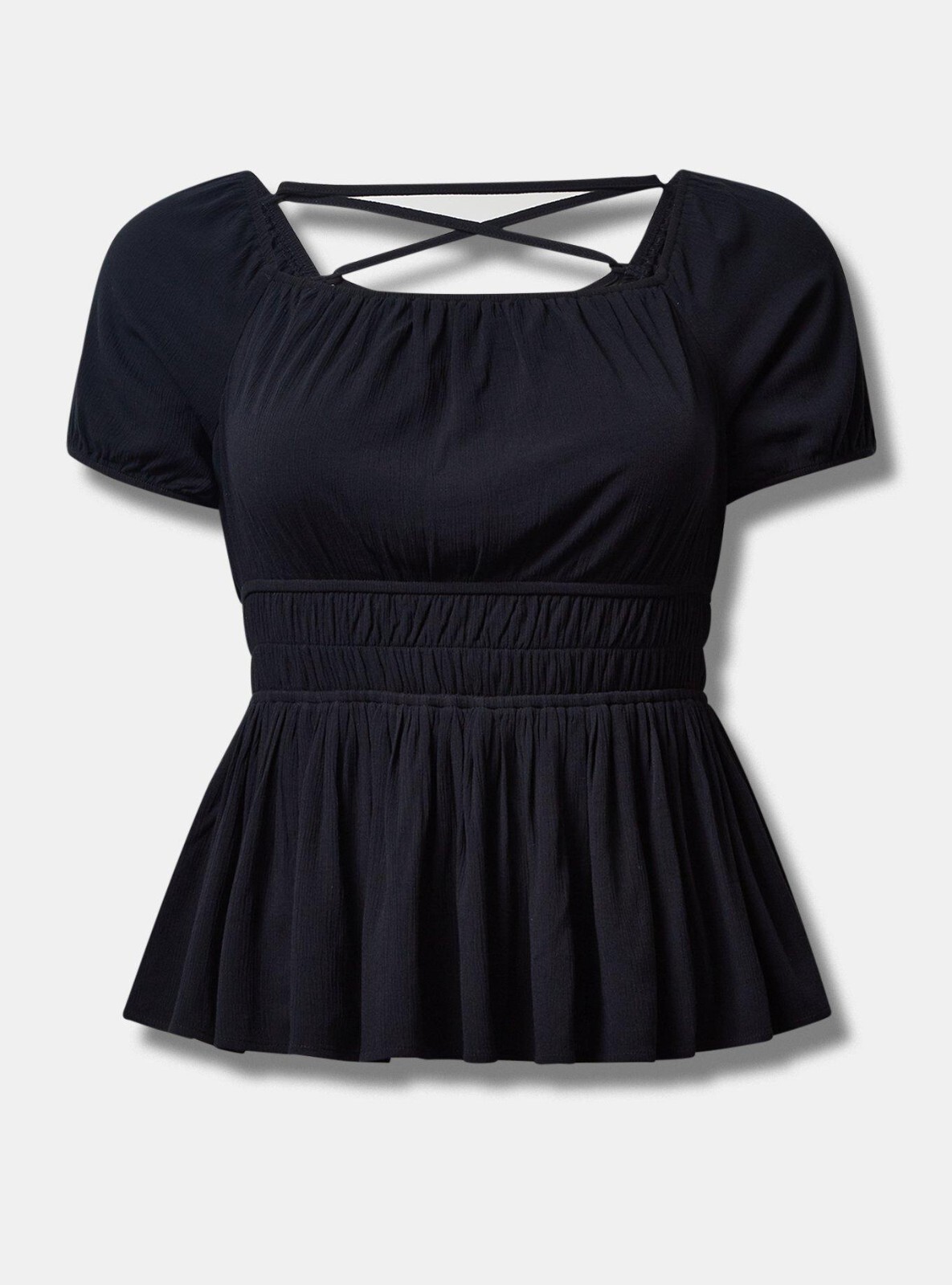 Torrid Washable Crinkle Gauze Cris Cross Back Top Black 3 3X 22 24 #G40217