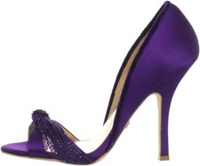 NIB Badgley Mischka RIVER open toe pumps heels beaded knot shoes PLUM purple 7