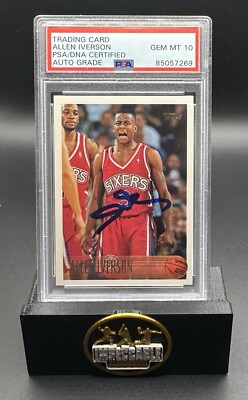 1996 Topps #171 Allen Iverson Autograph RC Rookie Gem Mint PSA DNA