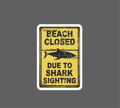 Beach Closed Sticker Shark Sighting Retro 