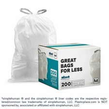 Plasticplace Custom Fit Trash Bags Compatible with simplehuman Code M, 200 Count