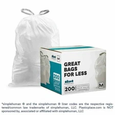 Plasticplace Custom Fit Trash Bags Compatible with simplehuman Code M, 200 Count