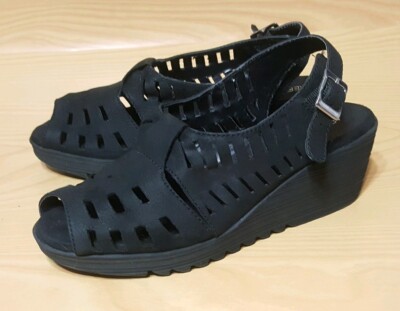 Aerosoles Wedge Black Suede Leather Slingback Sandals Womens