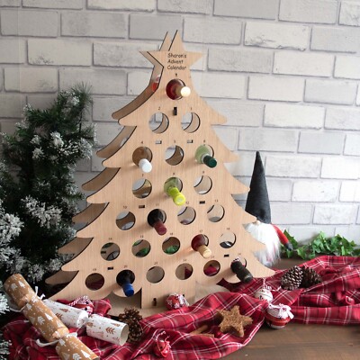 Personalisierte Miniatur Weinflasche Holz Weihnachtsbaum Adventskalender