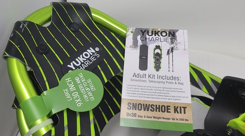 YUKON CHARLIE'S 930 Adult Snowshoe Kit w/ Poles, Bag GREEN L Up to 250lbs (480) - Picture 2 of 6