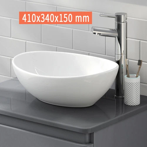 Badezimmer Waschbecken Handwaschbecken Arbeitsplatte Kleines Becken Keramik Oval - Bild 1 von 16