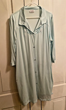 Vanity Fair Womens Night Gown Housecoat Size Large Mint Silky Nylon Button Up